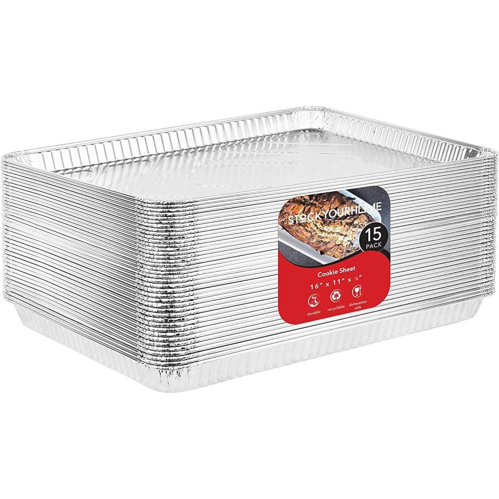 imageStock Your Home Aluminum Pans 15 Pack Disposable Aluminum Foil Trays Reusable Nonstick Baking Sheets 16 Inch x 11 Inch15 Pack