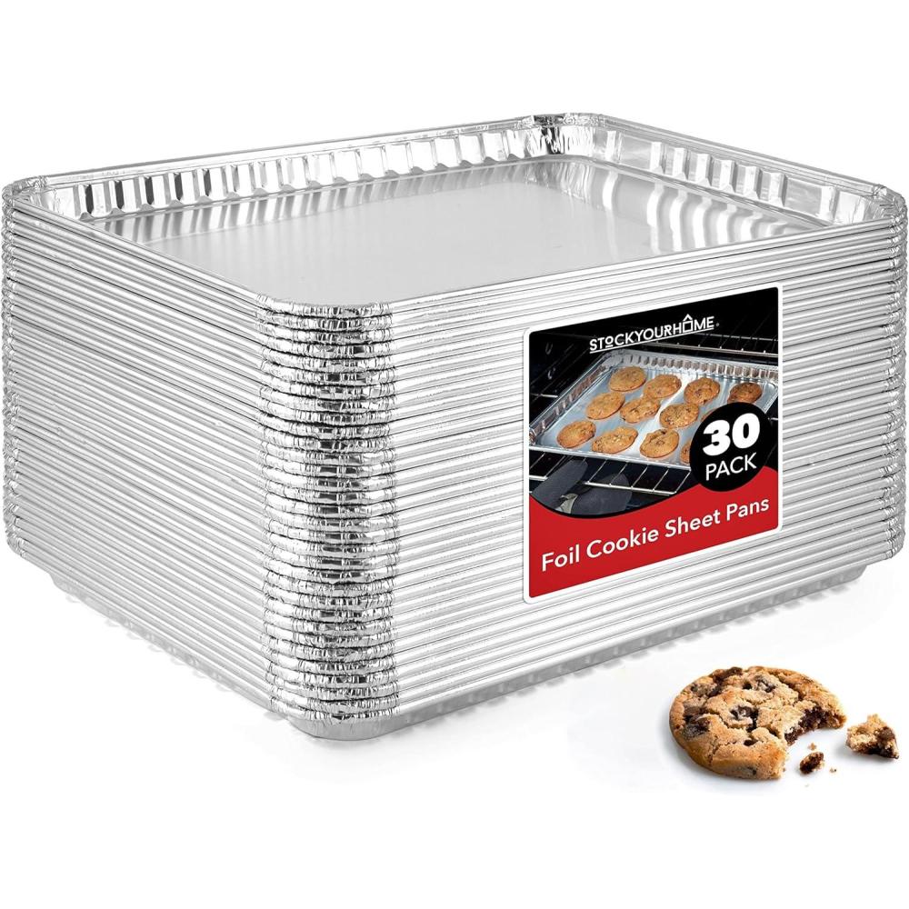 imageStock Your Home Aluminum Pans 15 Pack Disposable Aluminum Foil Trays Reusable Nonstick Baking Sheets 16 Inch x 11 Inch30 Pack
