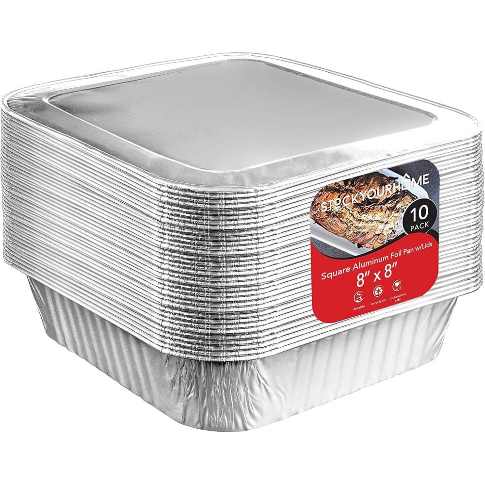imageStock Your Home Aluminum Pans 8x8 Disposable Foil Pans 20 Pack 8 Inch Square Pans Tin Foil Pans Great for Cooking Heating Storing Prepping FoodPans WLids