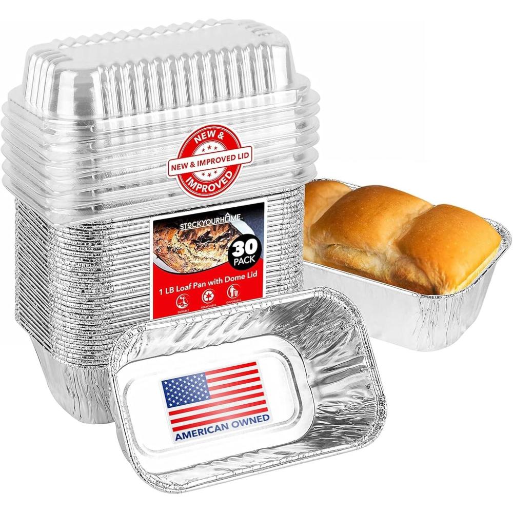 imageStock Your Home Aluminum Pans Mini Loaf Pans 50 Pack 1 Lb Aluminum Foil Tin Pans Small Loaf Pans 1 Pound Disposable Baking Pans Perfect for Baking Cakes Bread Loaves 6 x 35 x 2Pans Lids