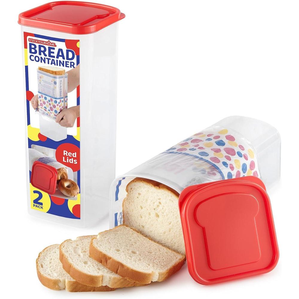 imageStock Your Home Bread Container 2 Pack Bread Loaf Keeper Fresh Bread Storage Container Clear Bread Saver Bread Holder Bread Bin for Bun Bagel and Bread Loaf Plastic Bread Box White amp BrownRed
