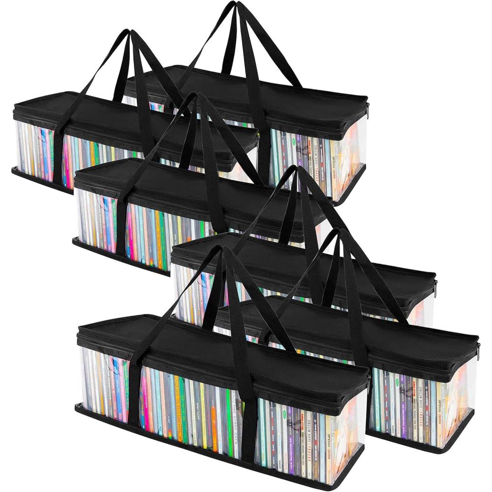 imageStock Your Home CD Storage Bags 2 Pack Transparent PVC Media Storage Water Resistant Holder Case With Handles Clear Plastic Carrying Game Bag for Albums Video Games Books6 Pack
