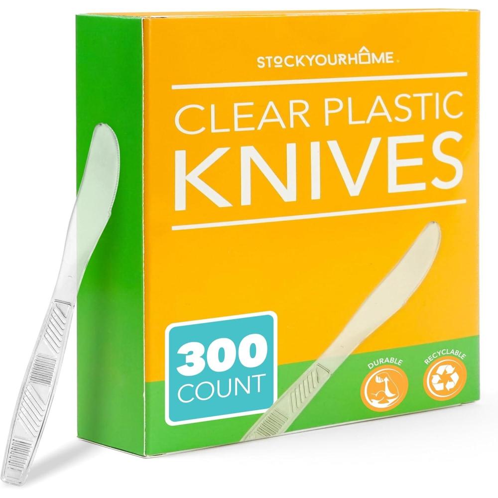 imageStock Your Home Clear Heavy Duty Knives 300 Pack Plasticware Disposable Knives Bulk Plastic Utensils for Party Supplies300
