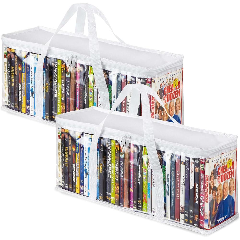imageStock Your Home DVD Storage Bags Set of 4 Media Organizer Bag for DVDs CDs Blu Ray Disc Movie Cases VHS Box Video Game Disks Clear Plastic Holders with Carrying Handles and Zipper WhiteWhite