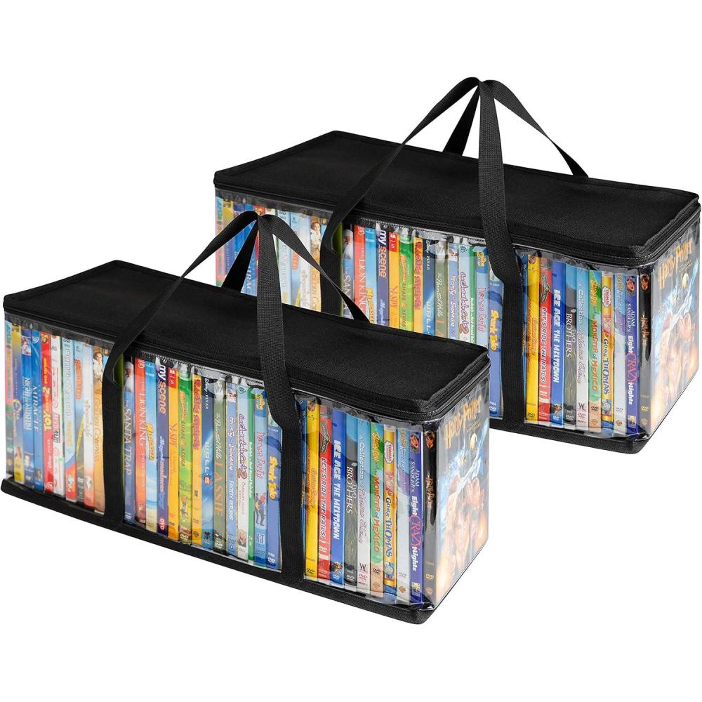 Dvd Rack Plastic Black Stock Your Home DVD Storage Bags (Set of 4) Media Organizer Bag for ...