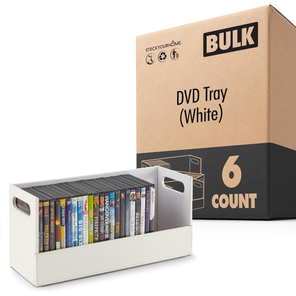 imageStock Your Home DVD Storage Box Movie Shelf Organizer for BluRay Video Game Cases CDs VHS Tape Display Stand Disc Holder Can Store Up to 28 DVDs Faux Leather BlackWhite 6 Pack