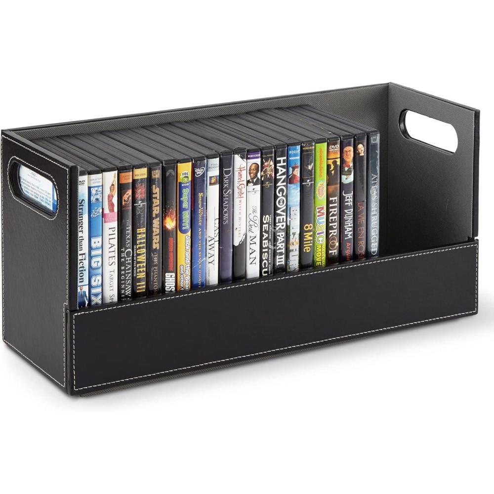 imageStock Your Home DVD Storage Box Movie Shelf Organizer for BluRay Video Game Cases CDs VHS Tape Display Stand Disc Holder Can Store Up to 28 DVDs Faux Leather BlackBlack