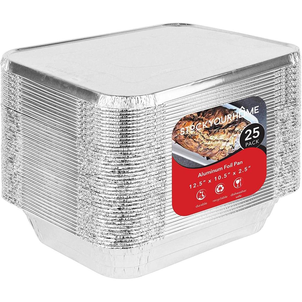 imageStock Your Home Disposable Foil Pans with Lids Set of 40 Heavy Duty Aluminum Pans with Lids 20 9x13 10 8x8 10 1Lb Baking Tins with Covers for Cooking Heating Storing Holiday Dinner Meals25 Pack w Lids