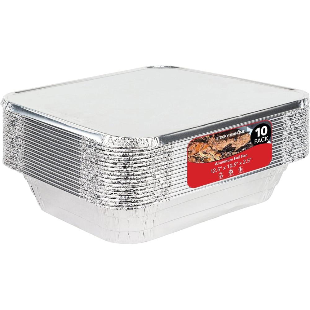 imageStock Your Home Disposable Foil Pans with Lids Set of 40 Heavy Duty Aluminum Pans with Lids 20 9x13 10 8x8 10 1Lb Baking Tins with Covers for Cooking Heating Storing Holiday Dinner Meals10 Pack w Lids