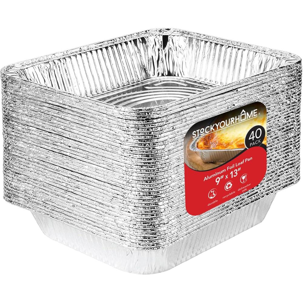 imageStock Your Home Disposable Foil Pans with Lids Set of 40 Heavy Duty Aluminum Pans with Lids 20 9x13 10 8x8 10 1Lb Baking Tins with Covers for Cooking Heating Storing Holiday Dinner Meals40 Pack