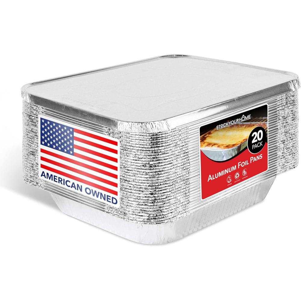 imageStock Your Home Disposable Foil Pans with Lids Set of 40 Heavy Duty Aluminum Pans with Lids 20 9x13 10 8x8 10 1Lb Baking Tins with Covers for Cooking Heating Storing Holiday Dinner Meals20 Pack W Lids