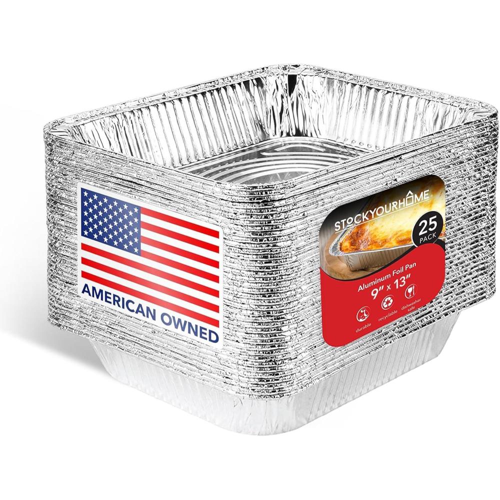 imageStock Your Home Disposable Foil Pans with Lids Set of 40 Heavy Duty Aluminum Pans with Lids 20 9x13 10 8x8 10 1Lb Baking Tins with Covers for Cooking Heating Storing Holiday Dinner Meals25 Pack