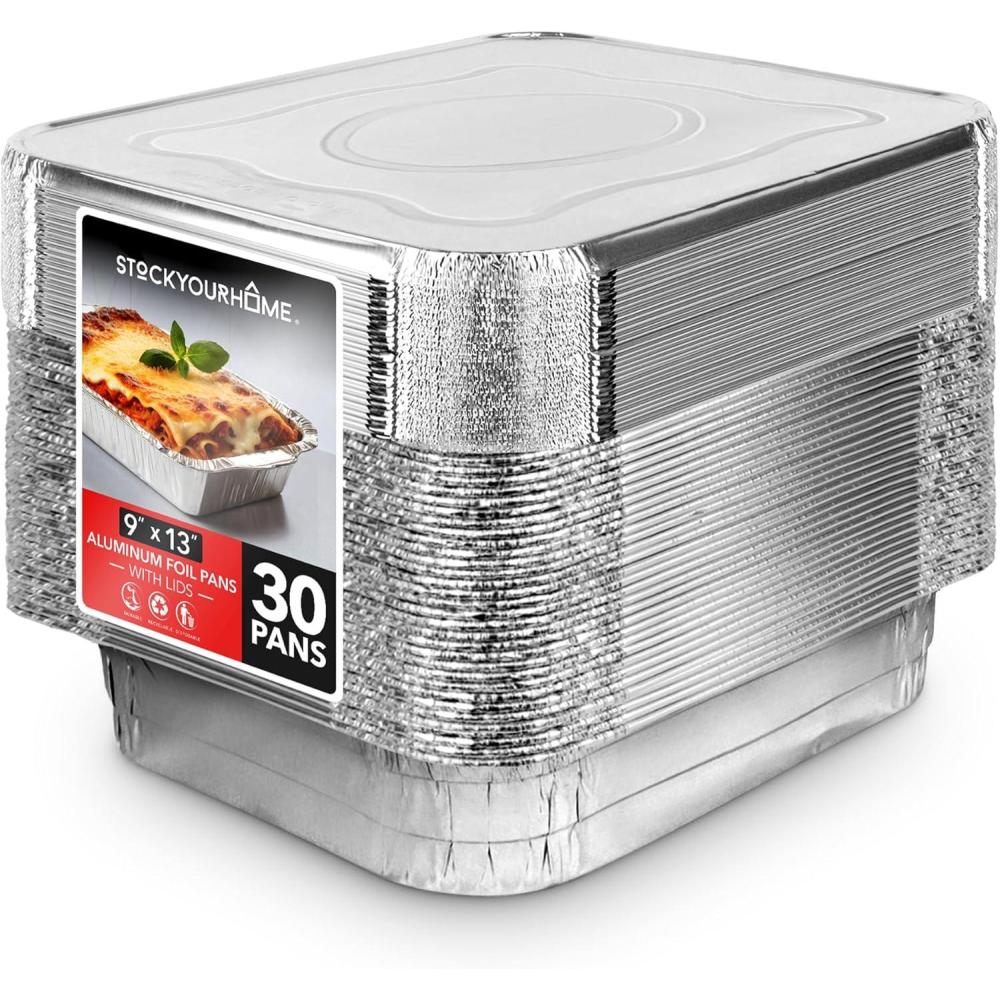 imageStock Your Home Disposable Foil Pans with Lids Set of 40 Heavy Duty Aluminum Pans with Lids 20 9x13 10 8x8 10 1Lb Baking Tins with Covers for Cooking Heating Storing Holiday Dinner Meals30 Pack w Lids