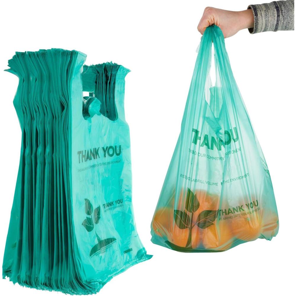 imageStock Your Home Eco Grocery Bags Disposable TShirt Thank You Bag with Handles for Supermarket Groceries Produce Shopping100 Count
