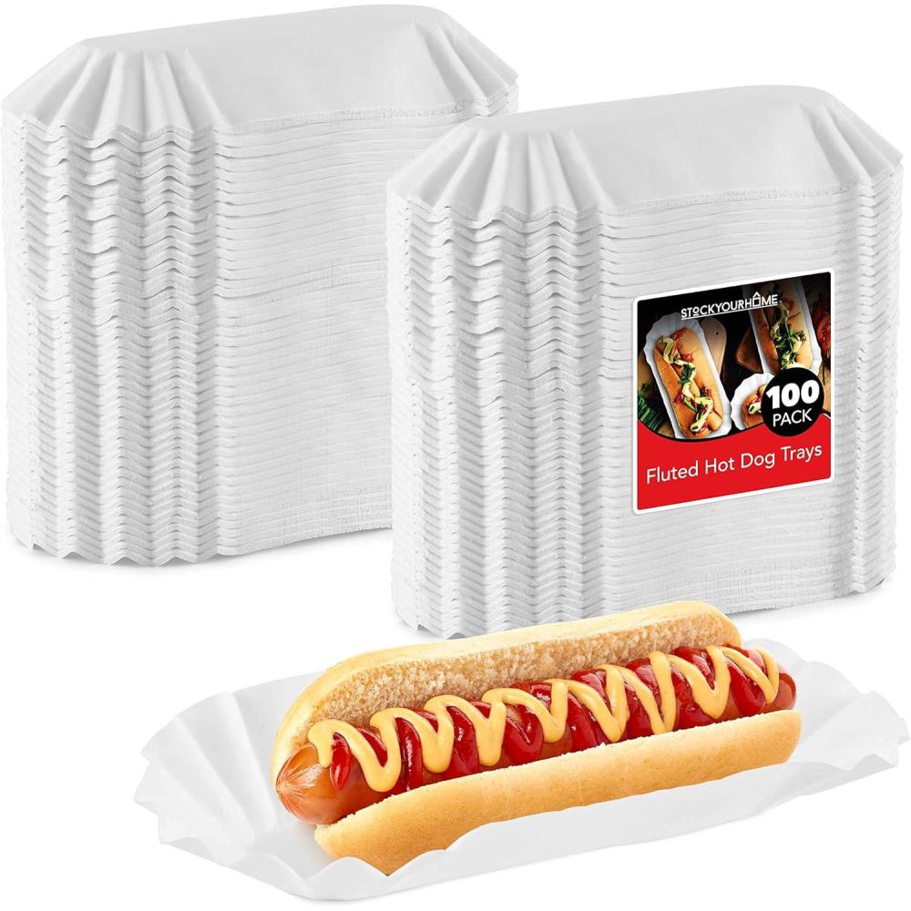 imageStock Your Home Fluted Hot Dog Trays 500 Pack 6 Fluted Paper Hot Dog Liners  Disposable White Hot Dog Wrappers  Rectangular Food Trays for ToGo Orders Takeout Concessions Stands Festivals100 Count