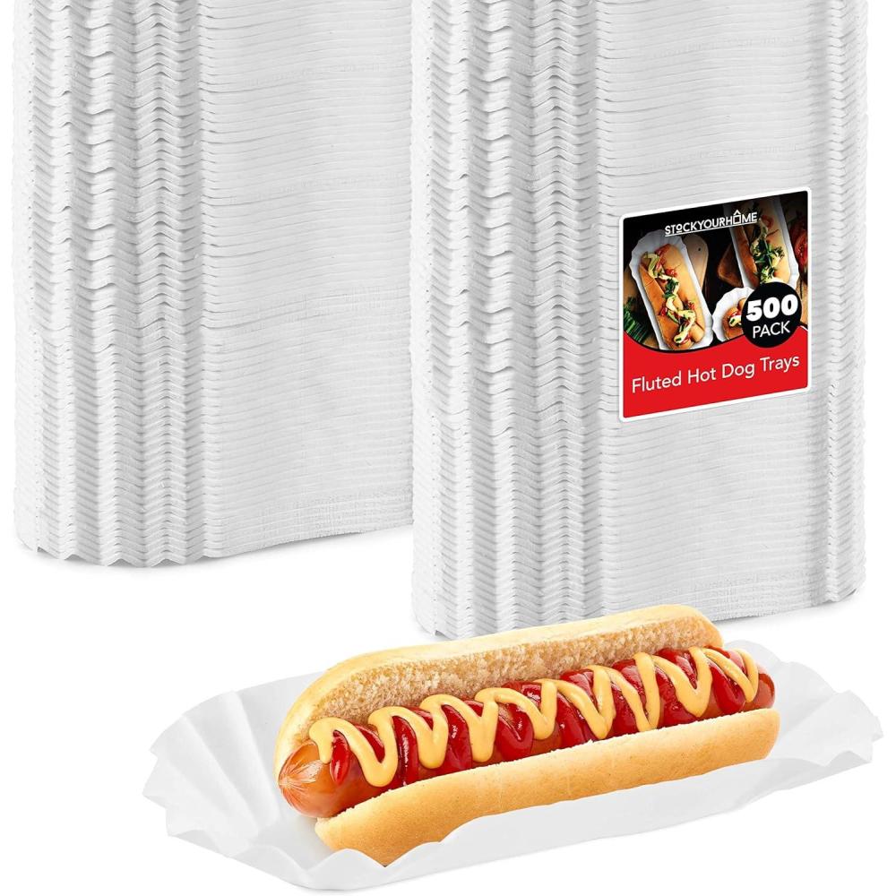 imageStock Your Home Fluted Hot Dog Trays 500 Pack 6 Fluted Paper Hot Dog Liners Disposable White Hot Dog Wrappers Rectangular Food Trays for ToGo Orders Takeout Concessions Stands Festivals500 Count