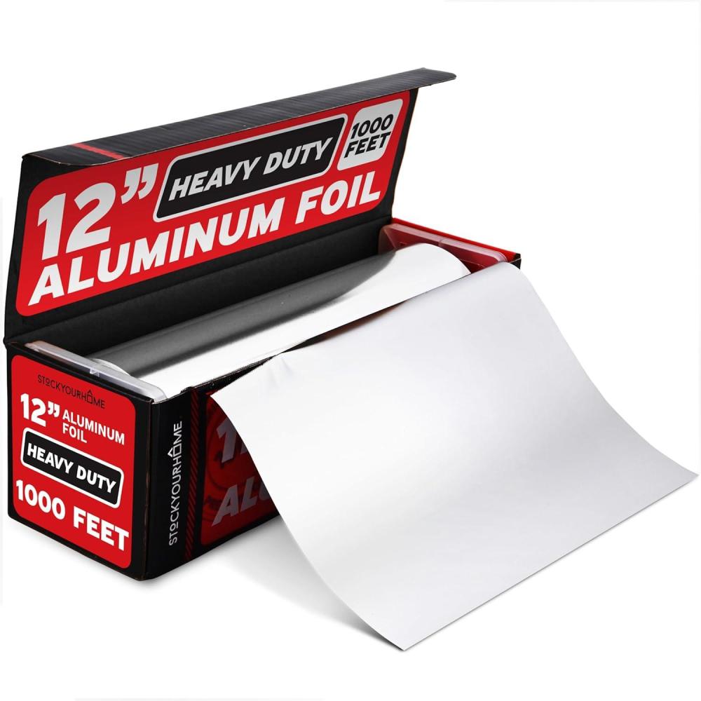 imageStock Your Home Heavy Duty Aluminum Foil Roll 300 FT x 12 Inches Wide Aluminum Foil Heavy Duty Rolls Heavy Duty Foil with Easy Tear Dispenser Premium Tinfoil Roll to Wrap amp Store Food Silver1000 Feet
