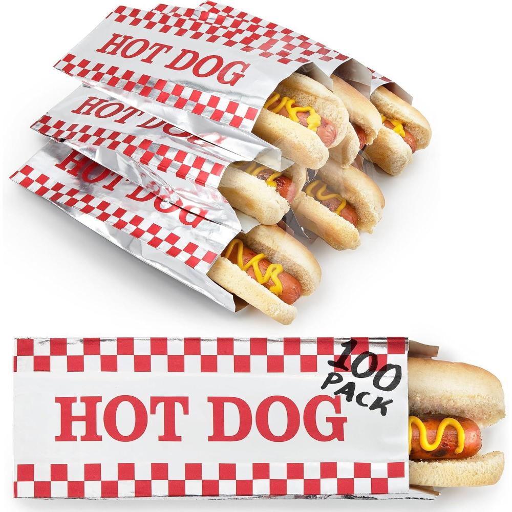 imageStock Your Home Hot Dog Wrappers Foil Laminated Paper 100 Pack Grease Resistant Red Checkered Hot Dog Sleeves Foil Bulk Hot Dog Bags for Carnival Themed Party Food Cart Concession Stand100 Pack