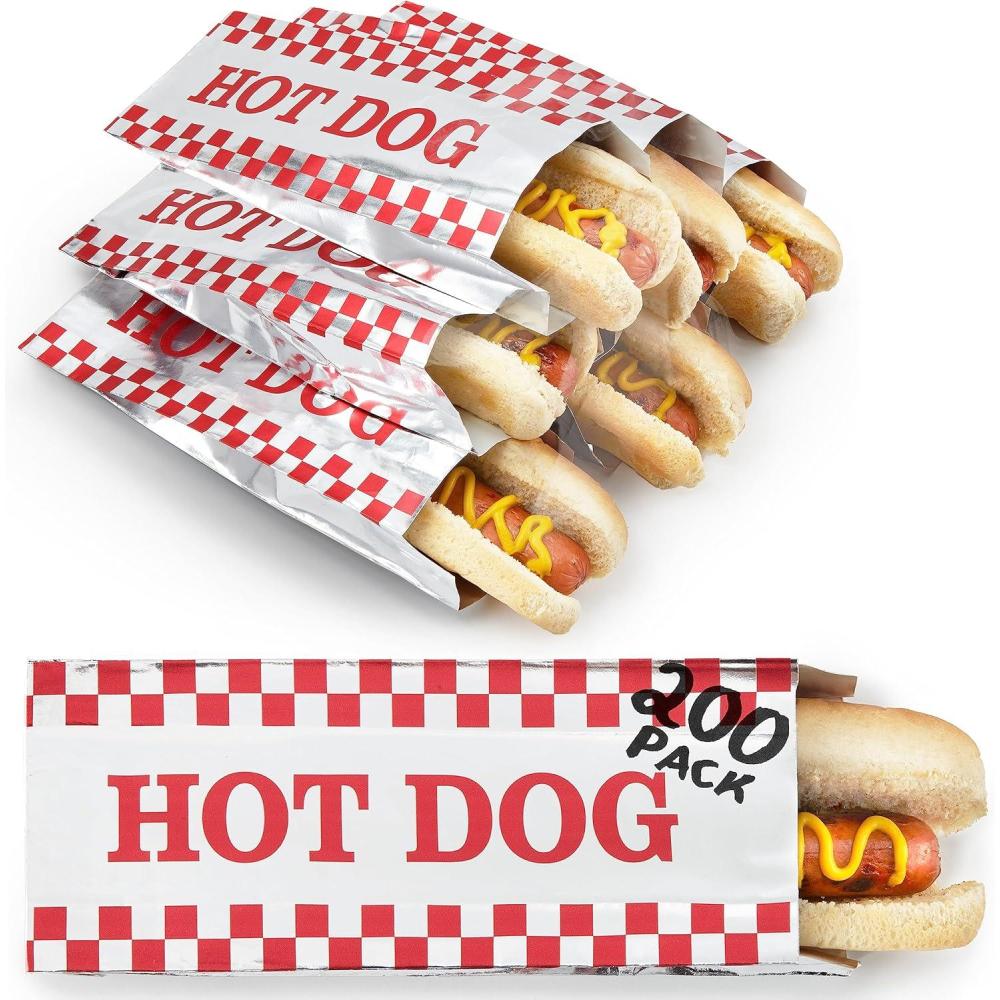 imageStock Your Home Hot Dog Wrappers Foil Laminated Paper 100 Pack Grease Resistant Red Checkered Hot Dog Sleeves Foil Bulk Hot Dog Bags for Carnival Themed Party Food Cart Concession Stand200 Pack