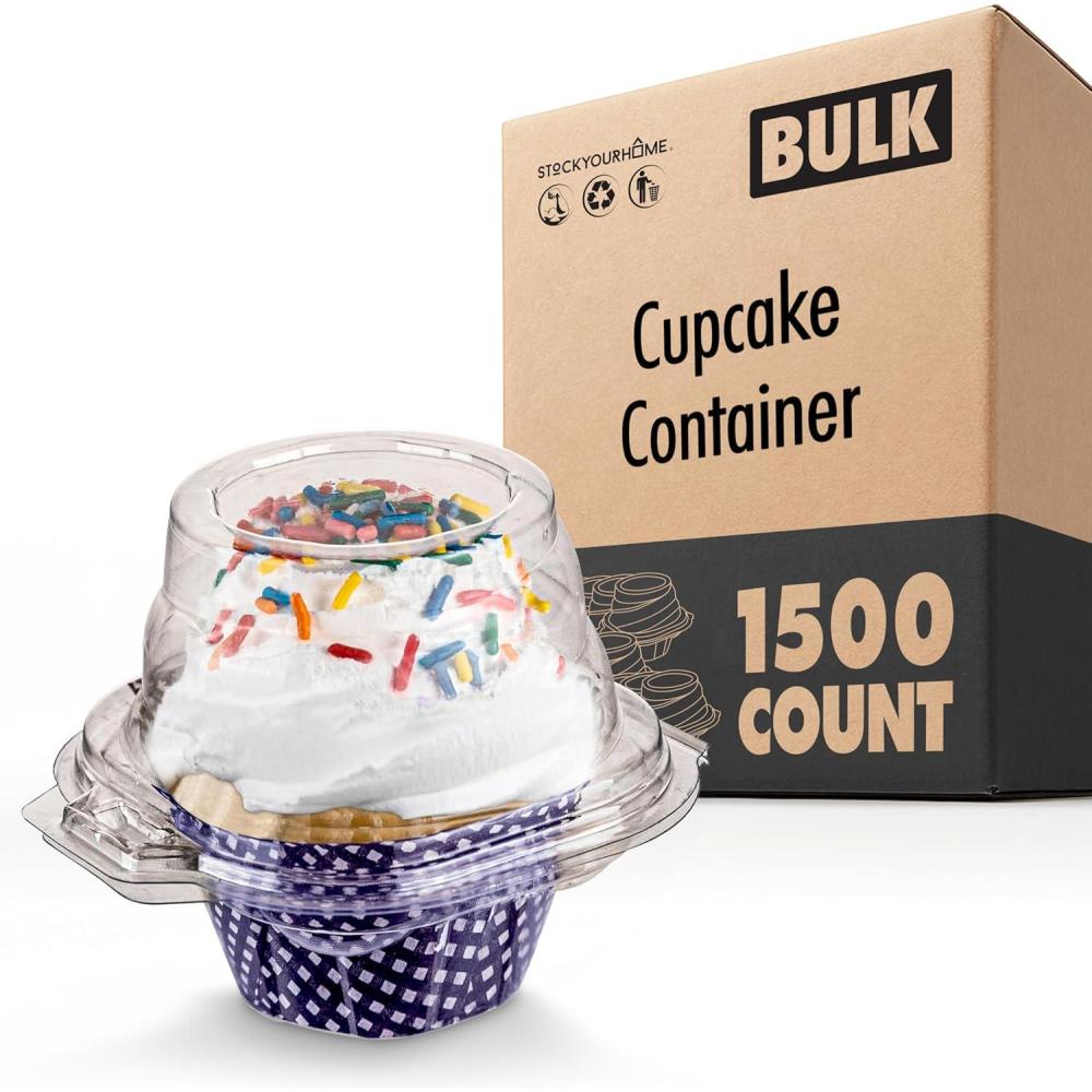 imageStock Your Home Individual Cupcake Containers 50 Pack Cupcake Holder with Lid Plastic Single Cupcake Container Muffin Container Stackable BPA Free1500 Count