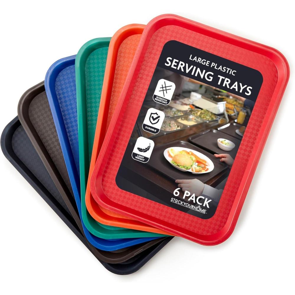 Stock Your Home Large Plastic Serving Trays for Fast Food (Set of 6) 16 ...