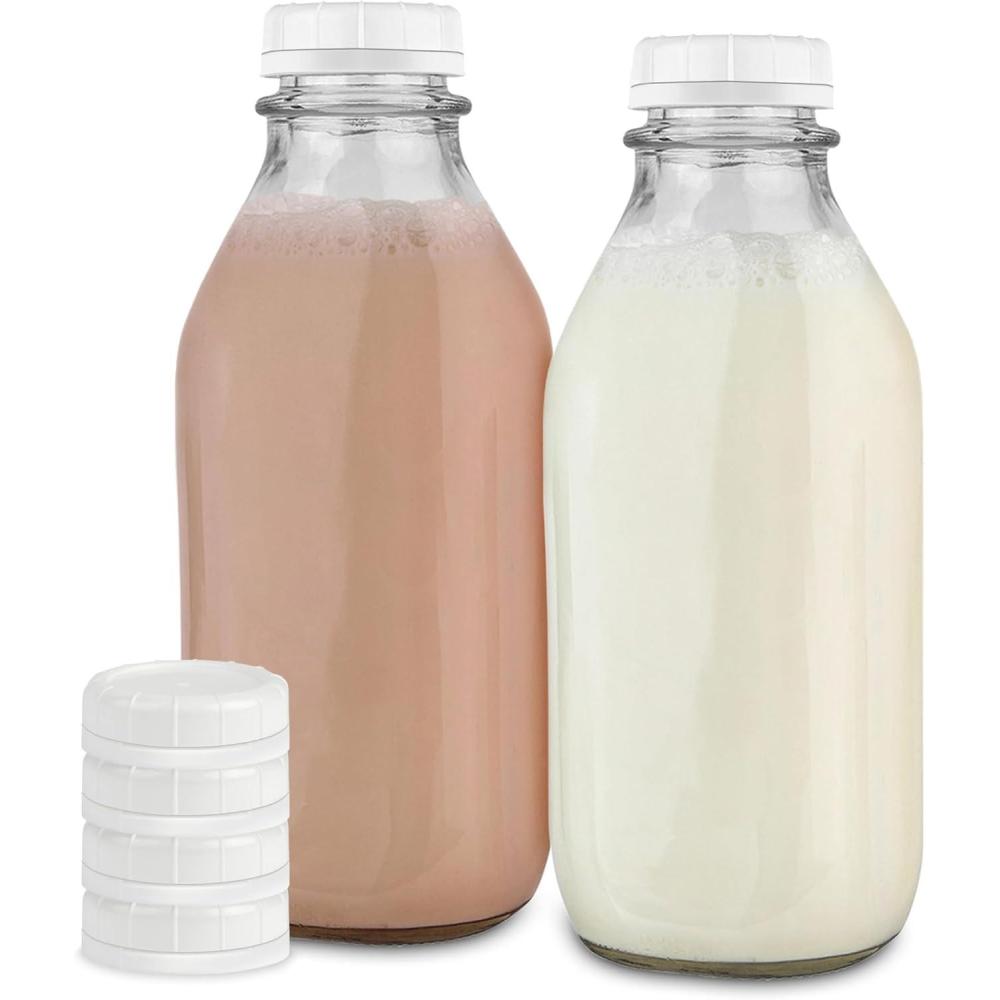 imageStock Your Home Liter Glass Milk Bottles 2 Pack 32Oz Milk Jars with Lids Food Grade Glass Bottles Dishwasher Safe Bottles for Milk Buttermilk Honey Maple Syrup Jam BBQ Sauce32oz 2 Pack