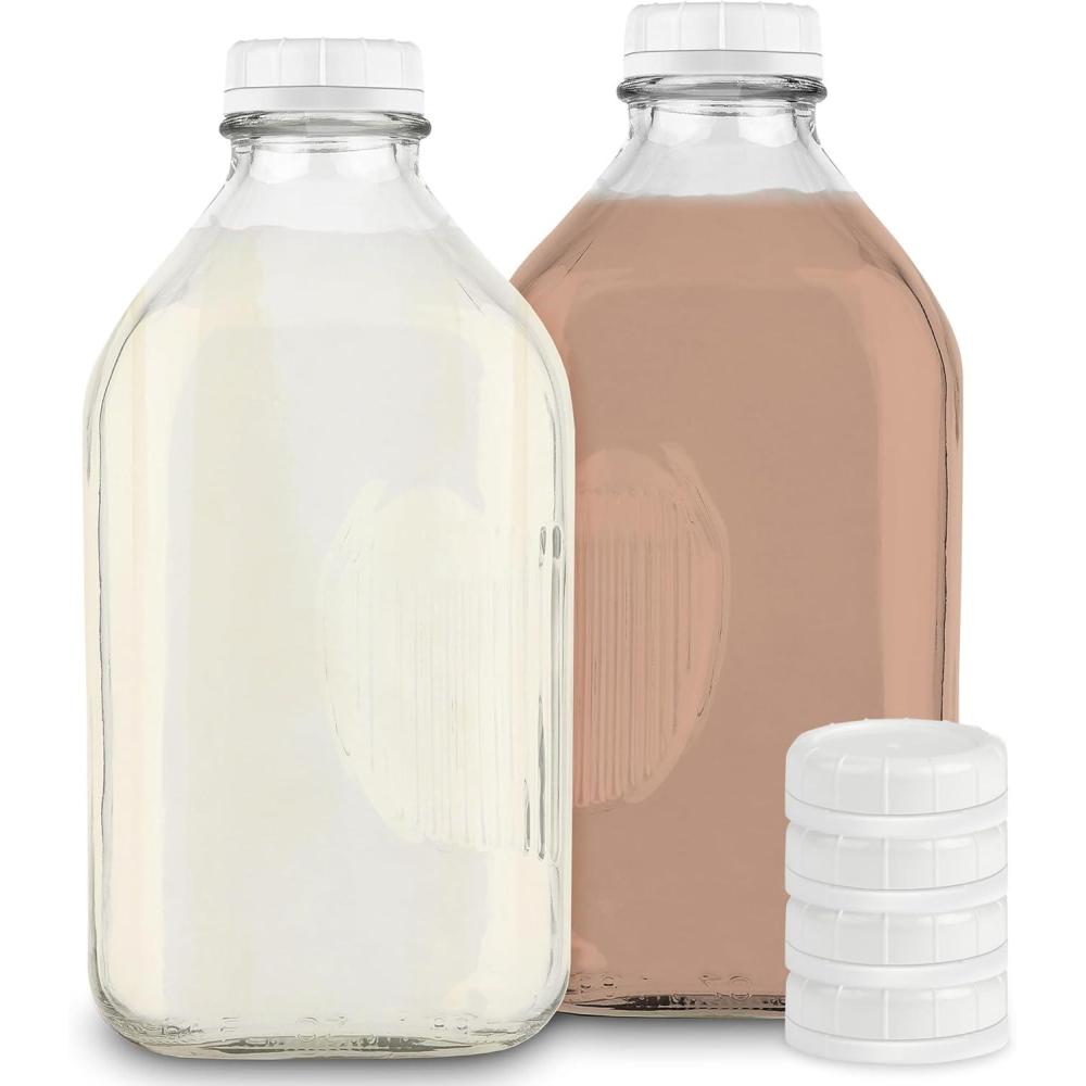 imageStock Your Home Liter Glass Milk Bottles 2 Pack 32Oz Milk Jars with Lids Food Grade Glass Bottles Dishwasher Safe Bottles for Milk Buttermilk Honey Maple Syrup Jam BBQ Sauce64oz 2 Pack