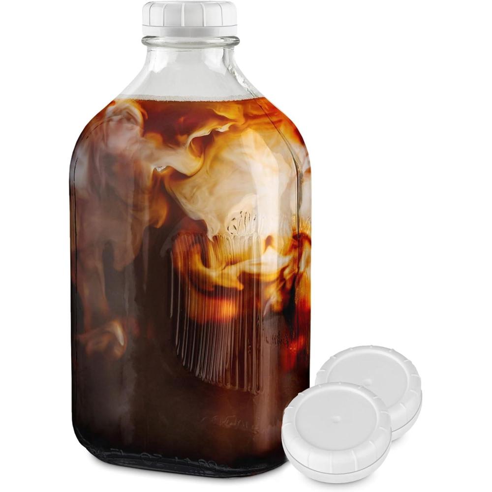 imageStock Your Home Liter Glass Milk Bottles 2 Pack 32Oz Milk Jars with Lids Food Grade Glass Bottles Dishwasher Safe Bottles for Milk Buttermilk Honey Maple Syrup Jam BBQ Sauce64 Ounces