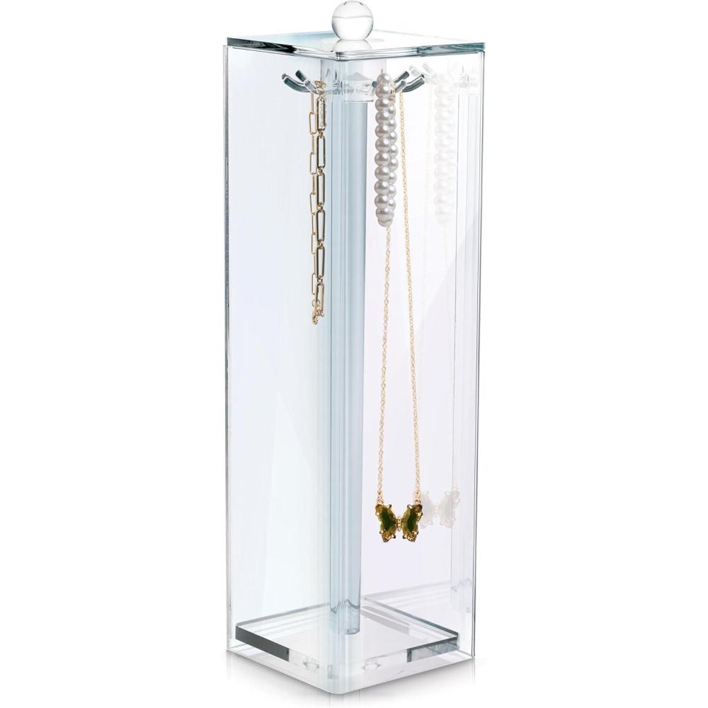 imageStock Your Home Long Necklace Holder with 12 Hooks Acrylic Jewelry Organizer Necklaces Stand and Display Case Jewelry Box for Chains Necklace Holder Box for Dressers amp Vanity Tables Clear