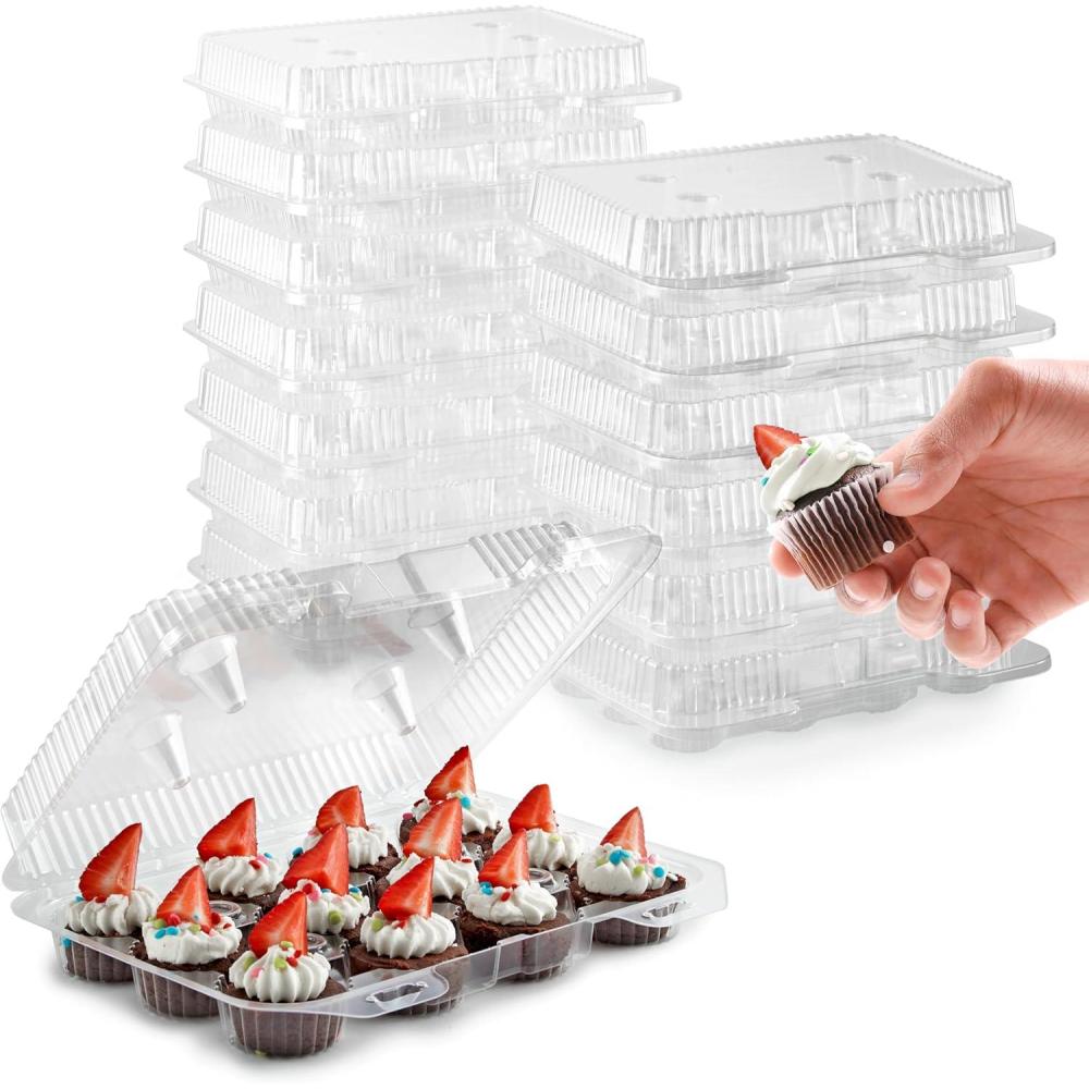 imageStock Your Home Mini Disposable Plastic Cupcake Containers 20 Pack 12 Count Tray Compartment Small or Mini Cupcakes BoxHolderCarrier with Clear Connected Dome Lid BPA Free