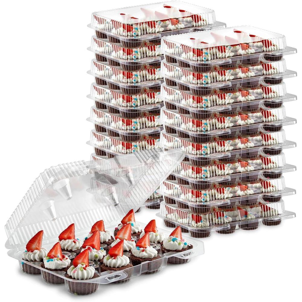 imageStock Your Home Mini Disposable Plastic Cupcake Containers 40 Pack 12 Count Tray Compartment Small or Mini Cupcakes BoxHolderCarrier with Clear Connected Dome Lid BPA Free40