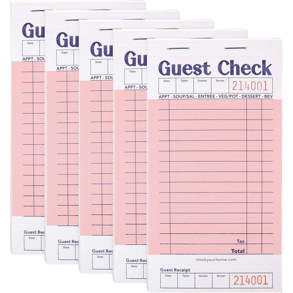 imageStock Your Home Pink Guest Check Books for Servers 20 Pack Server Note Pads Waiter Checkbook Food Receipt Book Restaurant Order Pad Paper Checks Waitress Accessories 1000 Total TicketsPink
