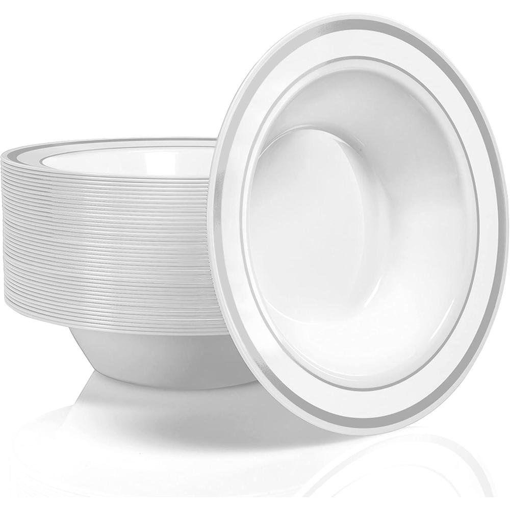 imageStock Your Home Plastic Party Bowls 50 Pack 12 Oz Elegant Disposable Dinnerware  Fancy Shatterproof Tableware for Catering Holidays Parties Supplies Weddings Catering and Everyday Use SilverSilver