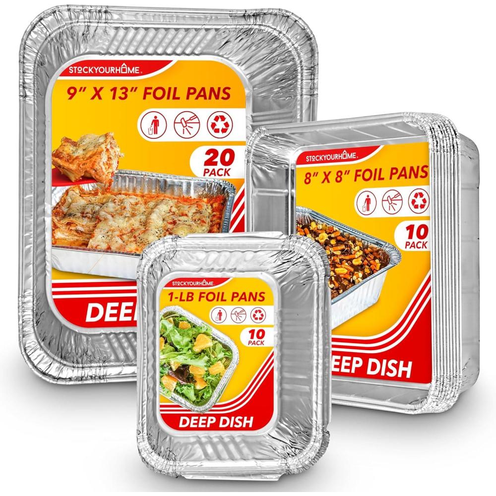 imageStock Your Home Set of 40 Aluminum Pans Disposable 20 9x13 10 8x8 10 1Lb Heavy Duty Foil Pans Baking Tins Cooking Trays Large and Small Catering Food Containers for Roasting Serving