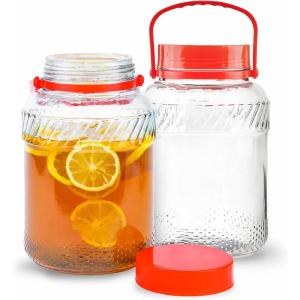 1 Gallon Glass Jar With Lid (2 Pack) 128 oz Large Mason Jars Wide Mouth for Sun Tea, Big Kombucha Jugs for Fermentation, Kimchi Container, Cabbage, Tomatoes, Pickles, Hot Peppers, Duck Eggs