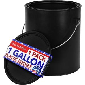 1 Gallon Plastic Paint Bucket (Black) – Triple Lock Airtight Seal – Minimizes Skimming – Rust Proof – Odor & Chemical Resistant – 128 Fl Oz All-Plastic Paint Can with Metal Handle – Stock Your Home(1)