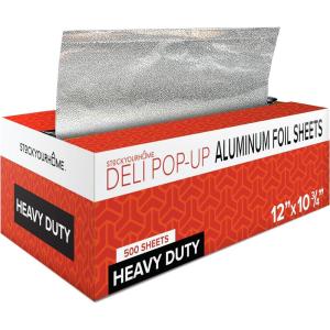 12′ Ultra Heavy Duty Pop Up Deli Aluminum Foil, 500 Pre-Cut Sheets, Ideal for Restaurant, Food, Burrito, Hot Dog or Sandwich(12 Inch)