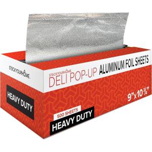 12′ Ultra Heavy Duty Pop Up Deli Aluminum Foil, 500 Pre-Cut Sheets, Ideal for Restaurant, Food, Burrito, Hot Dog or Sandwich(9 Inch)