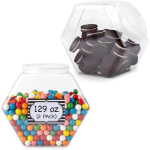 129 Oz Hexagon Cookie Jars with Lids ( 2 Pack) Wide Mouth Plastic Jars with Lid Reusable & Recyclable Shatterproof Jars Clear Plastic Jars for Cookies, Candy, Laundry Detergent Pods Stock Your(129 Oz)