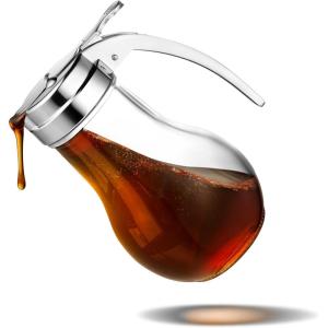 14 oz Glass Syrup Dispenser With No Drip Bottle for Maple Syrup, Honey, Pancake Mix, or Sugar – Dishwasher Safe Container With Metal Easy Pour Lid (414mL)