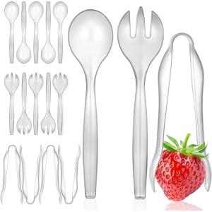 18 Count Disposable Serving Utensils, Black Plastic Serving Utensils Set for Catering Weddings, Holiday Parties, and More, Disposable Serving Spoons for Buffet, Party Utensils, Stock Your Home(Clear)