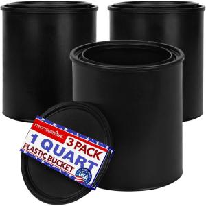 1-Quart Plastic Paint Bucket (3 Pack) – Triple Lock Airtight Seal – Minimizes Skimming – Rust Proof – Odor & Chemical Resistant – 32 Fl Oz All-Plastic Paint Can with Snap On Lid – Stock Your Home