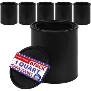 1-Quart Plastic Paint Bucket (6 Pack) – Triple Lock Airtight Seal – Minimizes Skimming – Rust Proof – Odor & Chemical Resistant – 32 Fl Oz All-Plastic Paint Can with Snap On Lid – Stock Your Home