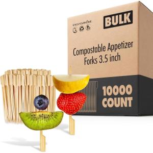 200 Bamboo Appetizer Forks, 3.5″ Disposable Bamboo Fork for Charcuterie, Mini Forks for Appetizers, Cocktail Forks for Weddings, Small Appetizer Picks(10000 Count)