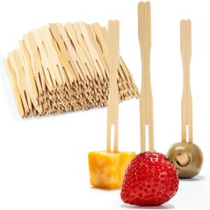 200 Bamboo Appetizer Forks, 3.5″ Disposable Bamboo Fork for Charcuterie, Mini Forks for Appetizers, Cocktail Forks for Weddings, Small Appetizer Picks(200 Count)