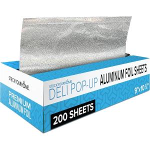 200 Count Pre-Cut Deli Aluminum Foil – 9” Pop Up Sheets for Restaurant, Disposable Food Covers for Burrito, Hot Dog or Sandwich, Stock Your Home, Silver(9 Inch)