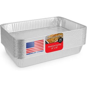 21×13 Aluminum Pans (20 Pack) Durable Full Size Deep Aluminum Foil Roasting & Steam Table Pans – Deep Pan for Catering Large Groups – Disposable Pans Great for Cooking, Heating, Storing, Prepping Food