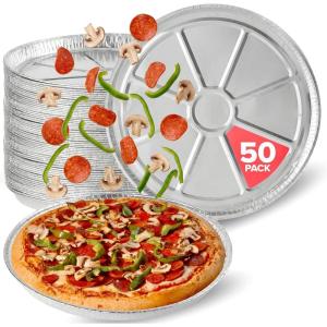 (25 Pack) 12 Inch Aluminum Pizza Pans Disposable Round Foil Focaccia Pan for Individual Personal Pizzas, Giant Size Chocolate Chip Cookie Cake Tin, Large Serving Trays, Platter Tray(50 Pack)
