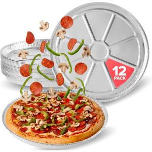 (25 Pack) 12 Inch Aluminum Pizza Pans Disposable Round Foil Focaccia Pan for Individual Personal Pizzas, Giant Size Chocolate Chip Cookie Cake Tin, Large Serving Trays, Platter Tray(12 Pack)