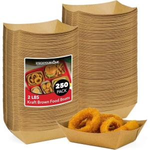 [250 Pack] Mini Disposable Brown Kraft Paper Food Trays, 0.25-Lb Concession Tray, Serving Boats for Party Snacks, Taco Bar, Seafood, Nachos Plates, Quarter-Pound(2-Lb)